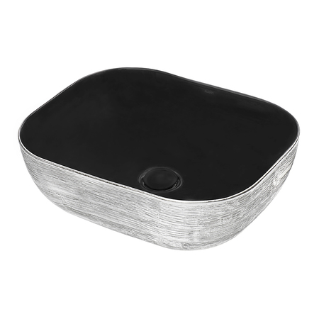 Ruvati 20"x16" Bthrm Vessel Sink Silver Vanity Counter Black Ceramic RVB2016BS